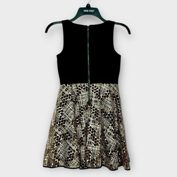 Milly Minis Luxury Dress Black and Gold Sequin Special Occasion Fit & Flare 12 - Picture 7 of 13